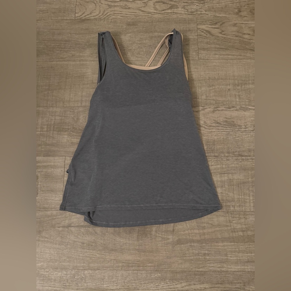 Lululemon Gray Criss Cross Tank Top And Built In Beige Sports Bra Size 6